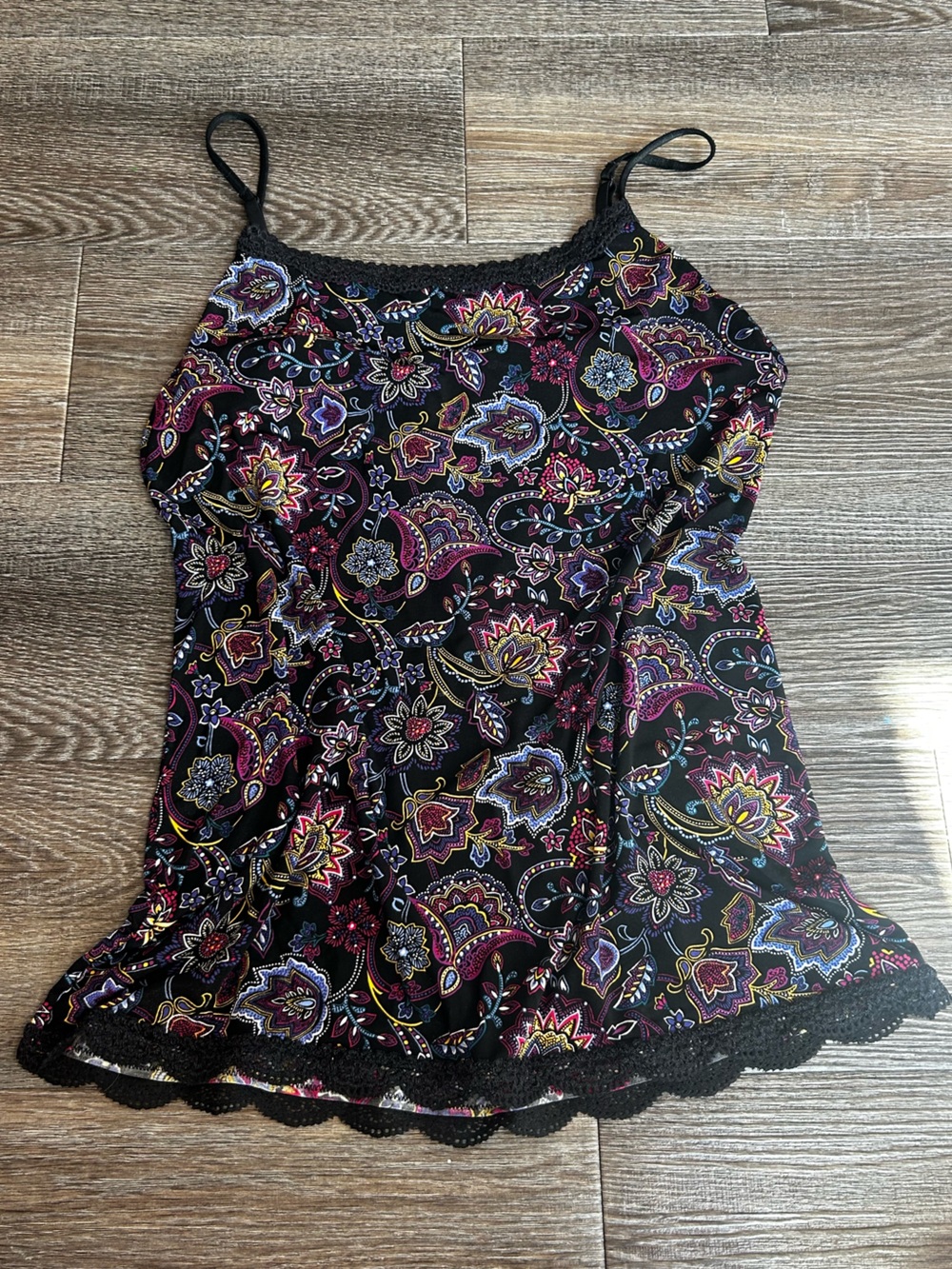 Jockey Black Paisley Print Lace-Trim Tank Top